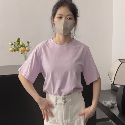 Blueberryd Spring and Summer Brushed Cotton Short-Sleeved T-Shirt Women's Summer Cotton Tops Pure and Sweet Tops Customized