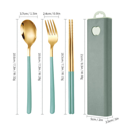 304 Stainless Steel Convenient Tableware Fork, Spoon and Chopsticks Three-Piece Set Outdoor Travel Student Storage Box Tableware Set