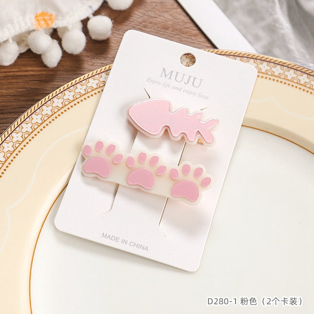 2 Card Hairpin Sweet Fish Bone Small Footprint Duckbill Clip Advanced Girl Side Clip Hairpin Broken Hair Bangs Clip