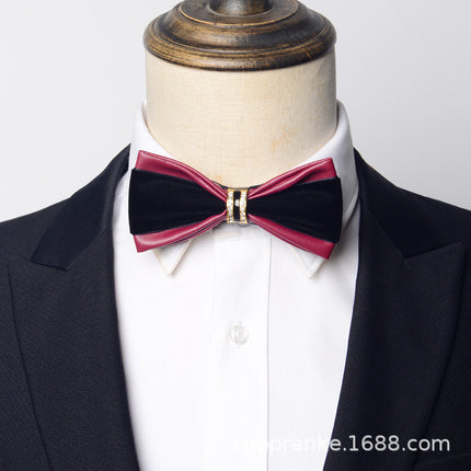 bridegroom groomsman bow tie red leather velvet studded men's wedding dress accessories host banquet bow blue british