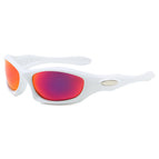 White frame revo red hair blue
