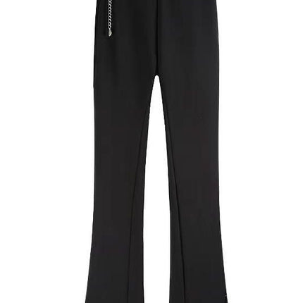 Design sense of chain split pants female 2023 spring and summer new hot girl high waist thin all-match