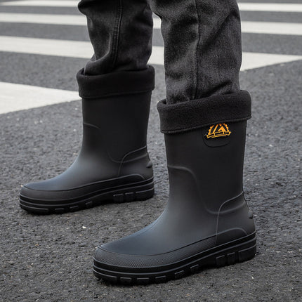 German Mid-Calf Rain Boots Men's Non-Slip Waterproof Mid-Calf Rain Boots Autumn and Winter Cotton Car Wash Work Rubber Shoes Fishing Water Shoes