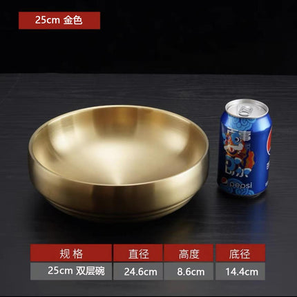 Stainless Steel Cold Noodle Bowl Korean-style Thickened Double-layer Bowl Golden Roodle Bowl Rice Mixing Soup Bowl Snail Powder Bowl Salad Bowl