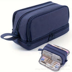 Oxford cloth four-open pencil case [dark blue]