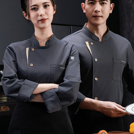 New Stretch Chef Work Clothes Long-sleeved Autumn and Winter Restaurant Baking Men's and Women's Short-sleeved Kitchen Work Clothes