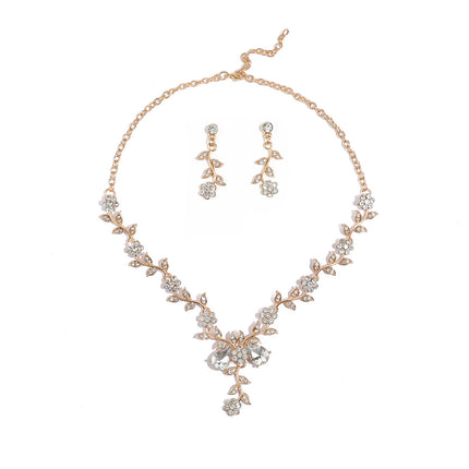 European and American Jewelry Necklaces and Earrings Set High-End Three-Piece Set Bridal Wedding Accessories New Foreign Trade Cross-Border Supply
