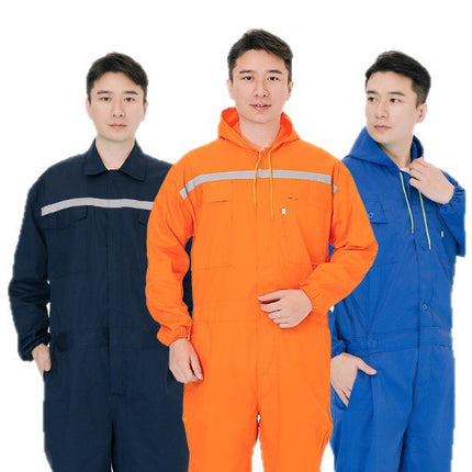Dust-Proof One-Piece Work Clothes, Labor Protection Suits for Men and Women, Stain-Resistant Protective Coveralls, Crew Reflective Strips, Hooded and Breathable