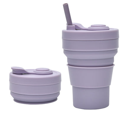 Cross-border folding cup outdoor travel convenient straw folding cup Silicone Collapsible Cup