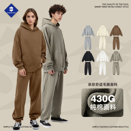 Cai Xiang Island Men's Clothing | Cross-Border European and American Style Loose Heavyweight 430g Pure Cotton Hoodie Men's Street Fashion Sweatshirt and Pants Two-Piece Set