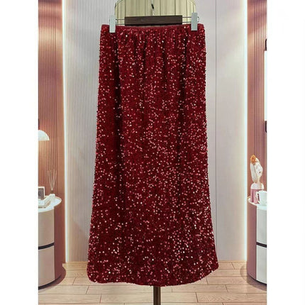 plus size Glittering Sequins Rear Split Skirt Women's High Waist Slimming Autumn and Winter Straight Skirt Small Skirt chubby girl