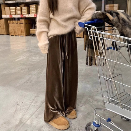 Maillard Brown Gold Velvet Wide Leg Pants Women's Spring and Autumn New Casual Pants Velvet Pants Drape Floor-Mopping Pants