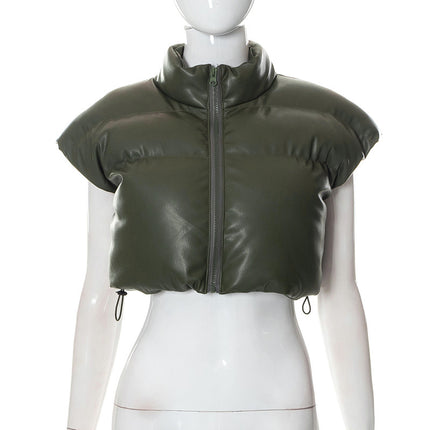 K22Tp375 New Autumn and Winter Half Turtleneck Sleeveless Zipper Cardigan Waist Street Style Cotton Vest European and American Clothing