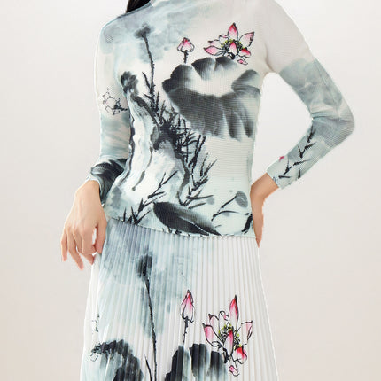 Miyake suit women's fashion high-end women's spring wear a set of pleated T-shirt pleated skirt two-piece set