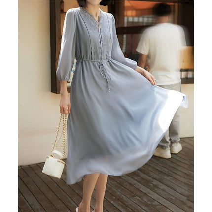 2024 summer white Victoria fairy skirt positioning embroidery light and elegant Qiaoqi mulberry silk dress