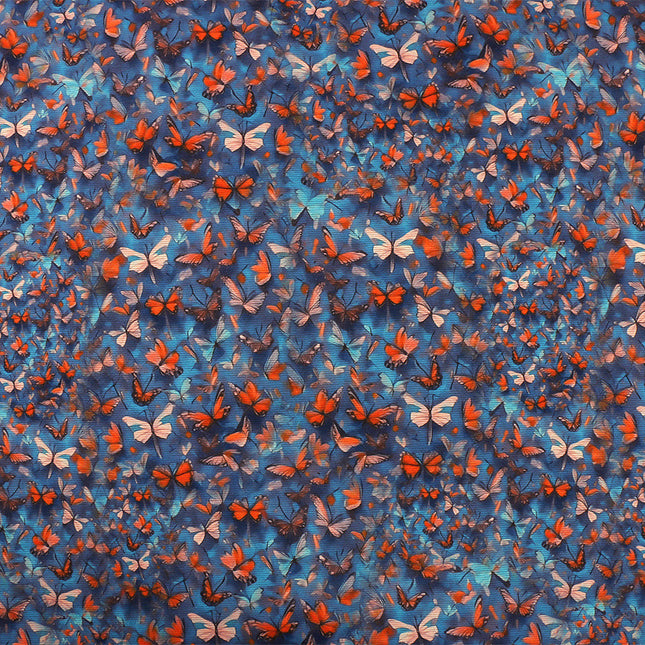 Full Screen with Two-Color Butterflies Fluttering, 180g Wool and Silk Thickened Printed Fabric, High-Neck Warm Clothing Fabric