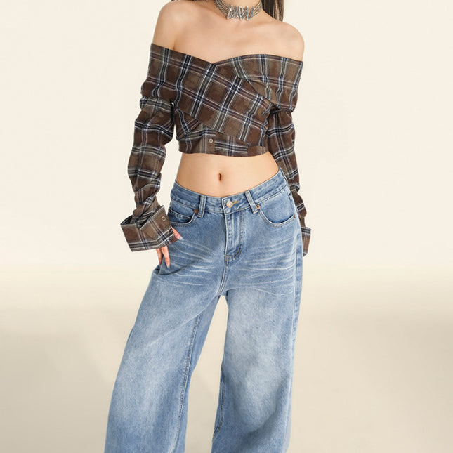 25Th !｜High-Waisted Wide-Leg Jeans for Women 2025 Spring New Loose Draped Washed Straight-Leg Floor-Length Pants
