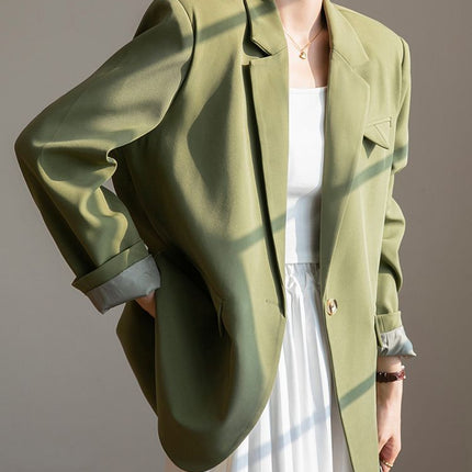 Green suit jacket for women Spring and Autumn 2024 New High sense niche Korean style British style loose small suit