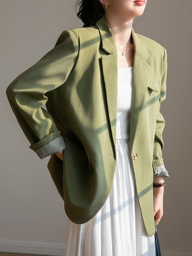 Green suit jacket for women Spring and Autumn 2024 New High sense niche Korean style British style loose small suit