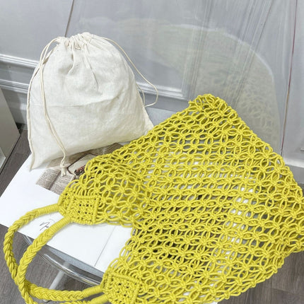 Cross-border new straw shoulder Women's bag large capacity bohemian cotton rope portable hollow woven beach bag