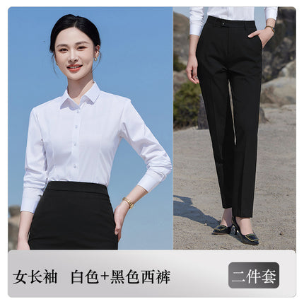 Blue Short-Sleeved Shirt for Women 4S Shop Work Clothes Professional Wear No-Iron Formal White Shirt Men and Women Same Style Business Workwear