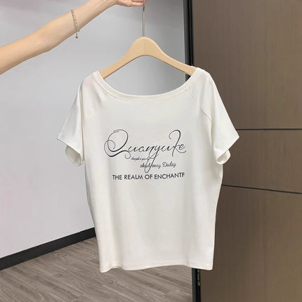 Summer Women's Tops Short-Sleeved Women's T-Shirt Clothes One-Shoulder High-End Cute Printed Short-Sleeved T-Shirt Custom Group Uniform