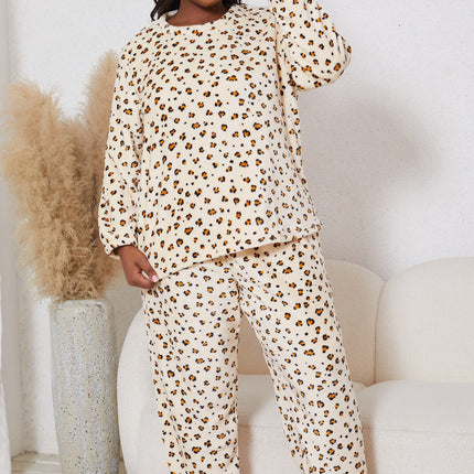 Foreign trade wholesale plus size pajamas leopard flannel pajamas two-piece set warm pullover round neck temu Xiyin cross-border