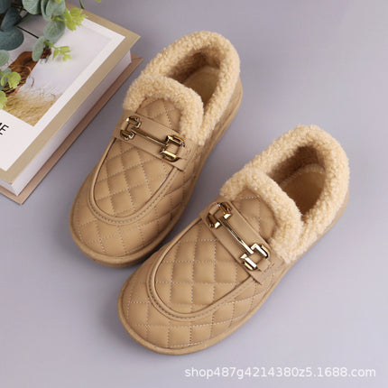 Fashion cotton boots 2024 winter new women's cotton shoes fleece-lined thick-soled waterproof bean shoes all-match warm snow boots