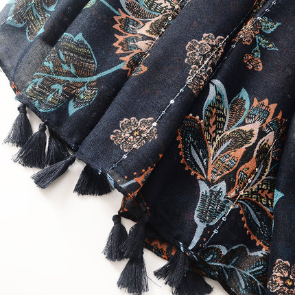 Exotic Style large flower sequin decorative scarf printed scarf cotton and linen feel scarf travel sunscreen beach towel for women