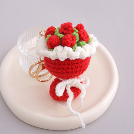 Imitation Ice Cream Bag Pendant Car Decoration Holiday Gift Gift Wool Knitted Holding Flower Keychain