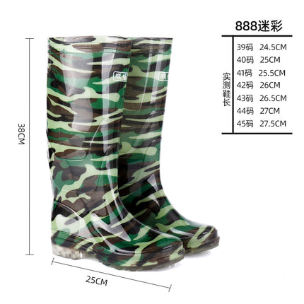 Rain Boots, Labor Protection Rain Shoes, Men's High-Top Non-Slip Kitchen Long-Tube Water Shoes, Camouflage Thickened Velvet, Cold-Proof, Durable and Waterproof