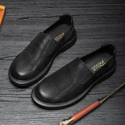 Men's Shoes New Spring Genuine Leather Fashion Leather Shoes Men's Slip-On Suede Retro Business Shoes Versatile Casual Shoes Trendy