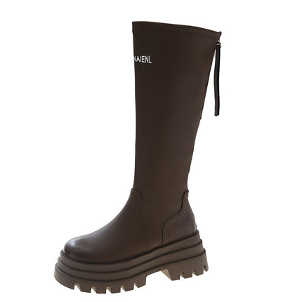 Over-The-Knee Boots for Women 2025 New British Style Rear Zipper Knight Boots Small Thick-Soled Round-Toe Fashion Boots