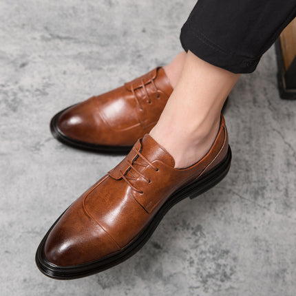 Leather Shoes for Young Men, Korean Style British Trendy Shoes, Casual Business Formal Leather Shoes, Size 45 Men's Suit Wedding Shoes