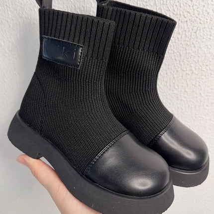 Black long high boots socks shoes socks elastic Flyknit knitted children Girl Princess Autumn single boots princess