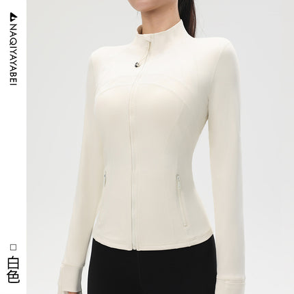 Sports Slim-Fit Long-Sleeved Zip-Up Jacket with Stand-Up Collar, Running Fitness Tight-Fitting Yoga Top, Quick-Drying Yoga Jacket