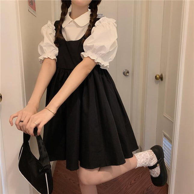 French Princess Dress Set Puff Sleeve Elegant Lace Shirt + Strand Skirt Vest Dress Sweet Two-piece Set