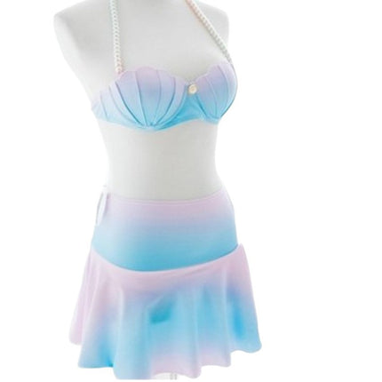 Factory Direct Sales Mermaid Shell Swimsuit Women's Split High Waist Bikini Big Breasts Small Breasts Steel Support Swimsuit Ready Stock