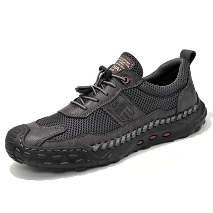 Casual Shoes Men's 2025 New Mesh Breathable sneaker Soft Sole Fashionable Slip-on Hand-stitched Leather Shoes plus size