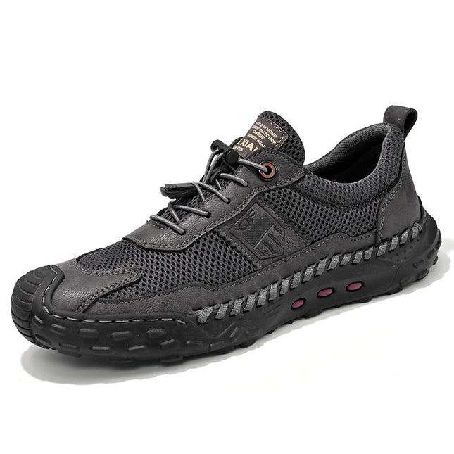 Casual Shoes Men's 2025 New Mesh Breathable sneaker Soft Sole Fashionable Slip-on Hand-stitched Leather Shoes plus size