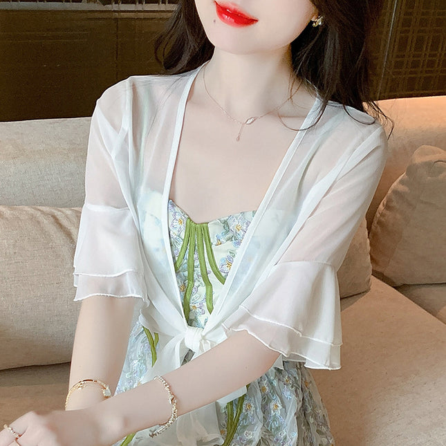 2025 Summer Thin Small Shawl Short Jacket Women's Sun Protection Clothing Easiest for Match Short Small Waistoutwear Chiffon Cardigan Air Conditioning Shirt
