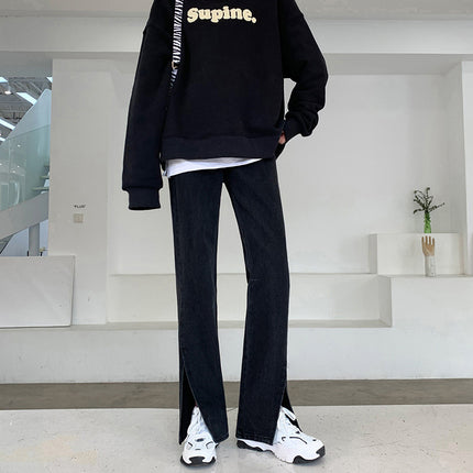 Front Slit Large Size Jeans Women's Trumpet Spring Slit Dipping Wide Leg Split Small Slit Pants