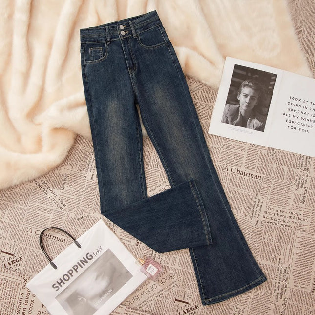Cement Ash Weakly Lamar Jeans Women's Trendy All-match New High Waist Slimming Slim-fit Horseshoe Trumpet Pants