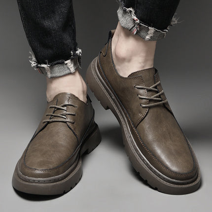 Casual Single-layer Shoes Thick Sole Workwear Shoes Round Toe Lace-up Hand-grip Pattern Men's Leather Shoes Men's Casual Shoes All-match Men's Shoes