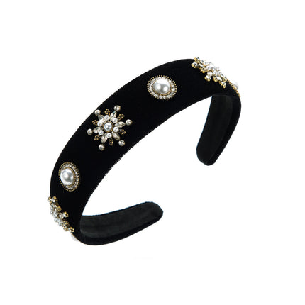 European and American Retro Elegant Elegant Hair Band Alloy Rhinestone Pearl Wide Edge Hair Card Internet Celebrity All-match Pressure Hair Headband Hair Accessories