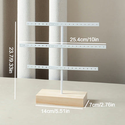 Solid Wood Iron Earrings Display Rack Golden Vertical Three-Layer 52 Hole Golden Earrings Storage Rack Earrings Display Rack