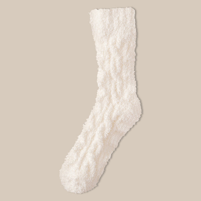 Couple's Coral Fleece Socks Solid Color Middle Tube Loop fleece-lined Thick Socks Winter Warm Cold-proof Home Sleep Floor Socks