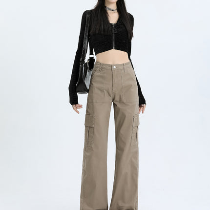 American Style Overalls Women's 2025 New Style Hot Girl Design Sense Multi-Pocket High Waist Loose Casual Wide Leg Straight Pants