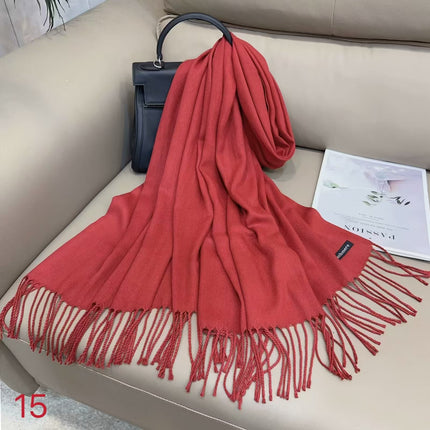 Solid color cashmere scarf women's thin scarf long air conditioning shawl autumn and winter warm Malaysia headscarf wholesale