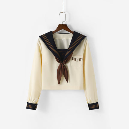 Manufacturer Supplies Jk Uniform Yellow Three-Piece Sailor Suit Short-Sleeve Tea Feather Spring and Autumn Long-Sleeve Pleated Skirt Set